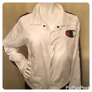 CHAMPION Life Cropped White Zipper Tape Jacket